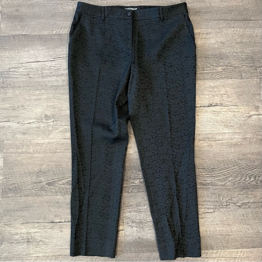 Dolce & Gabbana Black Floral Brocade Slim Dress Pants